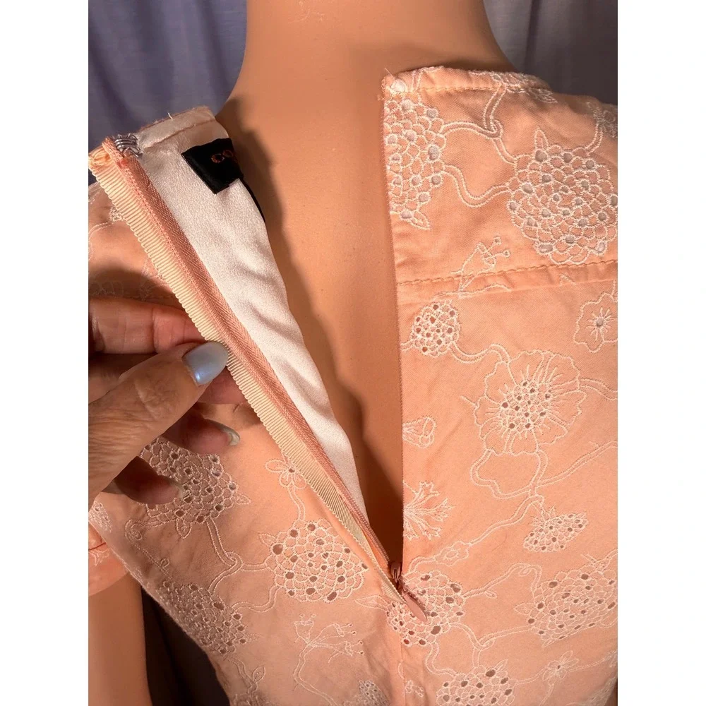 Coach New York Peach Eyelet Embroidered Drop Waist Ruffle Shift Dress Womens 0